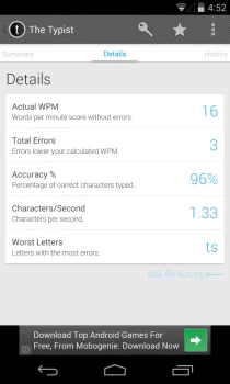 Typist ti consente di scoprire quanto velocemente scrivi sul tuo Android