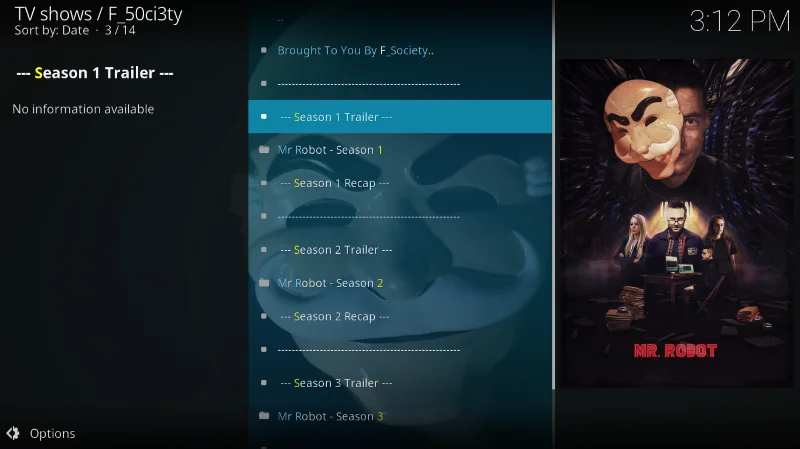 Componente aggiuntivo F_50ci3ty (Fsociety) per Kodi: installazione e funzionalità