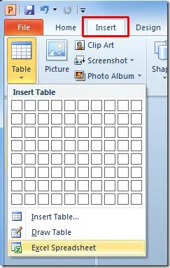 Встроить электронную таблицу Excel в PowerPoint 2010