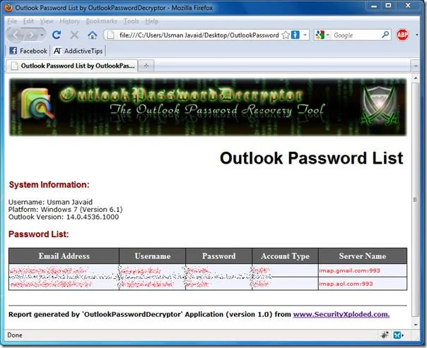 Recupera le password di Outlook con OutlookPasswordDecrypter