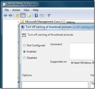 Desactivar el almacenamiento en caché de imágenes en miniatura en Windows 7
