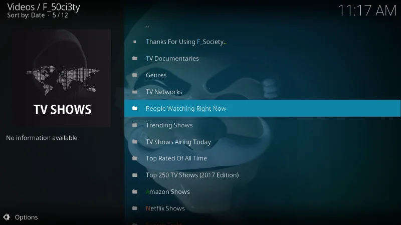 Componente aggiuntivo F_50ci3ty (Fsociety) per Kodi: installazione e funzionalità