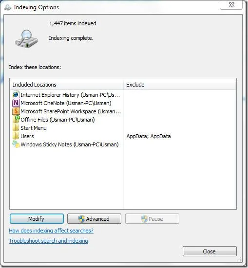 Outlook 2010-Suchindizierung