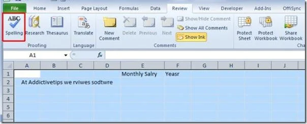 Verwenden Sie die Rechtschreibprüfung in Excel 2010