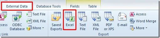 Access 2010: Esporta tabella database in Excel 2010
