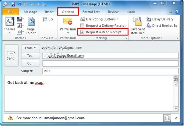 Monitoraggio delle e-mail di conferma di lettura di Outlook 2010