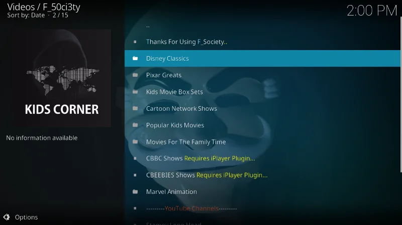 Componente aggiuntivo F_50ci3ty (Fsociety) per Kodi: installazione e funzionalità