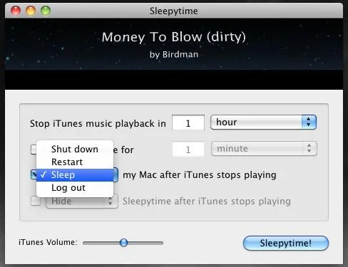 Interrompere automaticamente la riproduzione di musica da iTunes e spegnere il Mac