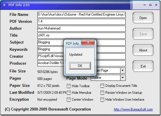 Cambiar las propiedades de los documentos PDF con PDF Info