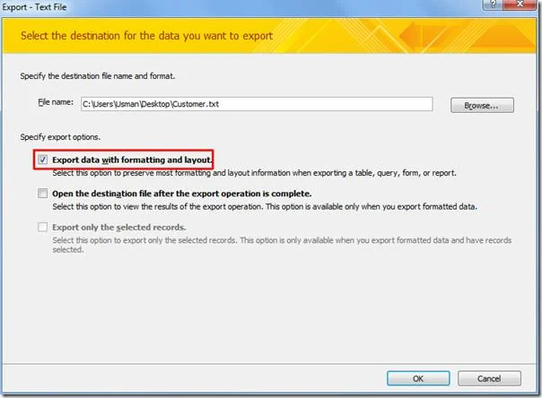 Tabelle in Access 2010 als Nur-Text exportieren