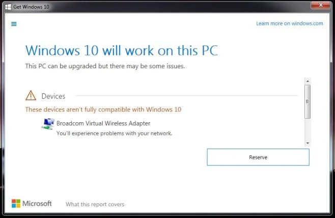 Comprueba la compatibilidad de dispositivos y aplicaciones antes de reservar Windows 10