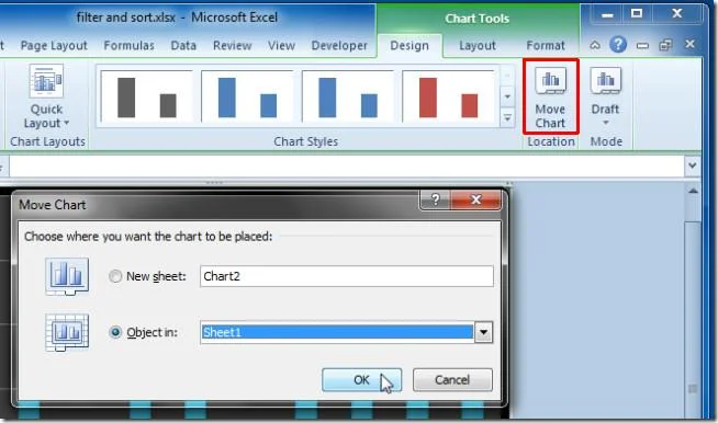 Sposta il grafico come oggetto in qualsiasi foglio di lavoro [Excel 2010]