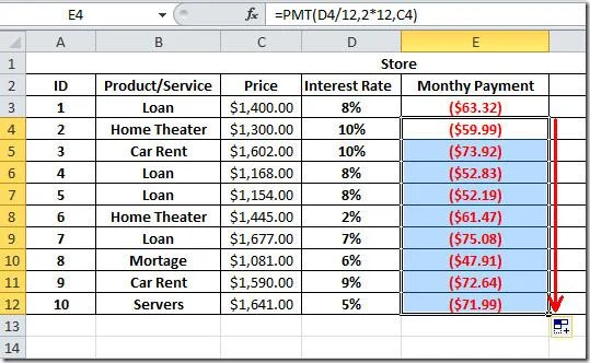Excel 2010 PMT (Zahlungsfunktion)