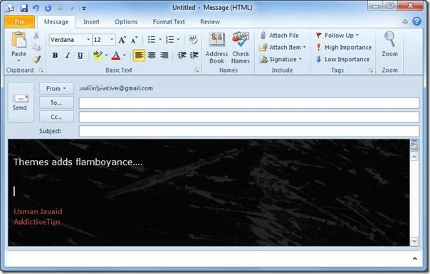 Alterar as configurações de fonte e tema de e-mail padrão no Outlook 2010