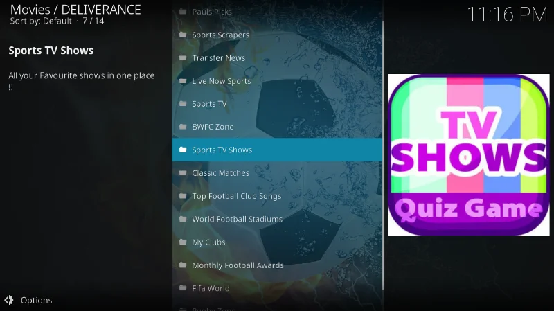 Дополнение Deliverance для Kodi (альтернатива Sports Devil)