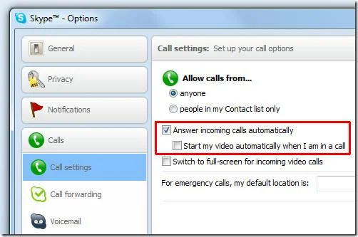 Aceptar automáticamente llamadas de Skype de contactos seleccionados (incluidos vídeos)