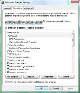 Erstellen Sie Ausnahmen in der Windows 7/Vista-Firewall für Programme und Ports