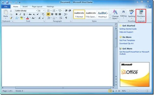 Aktualisieren Sie Microsoft Office Starter 2010