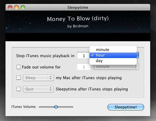 Interrompere automaticamente la riproduzione di musica da iTunes e spegnere il Mac