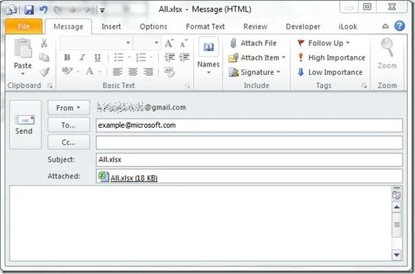 Aggiunta dello strumento di posta elettronica di Outlook in Excel 2010