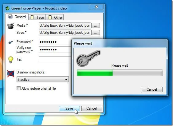 GreenForce Playerはメディアファイルのパスワード保護を可能にします