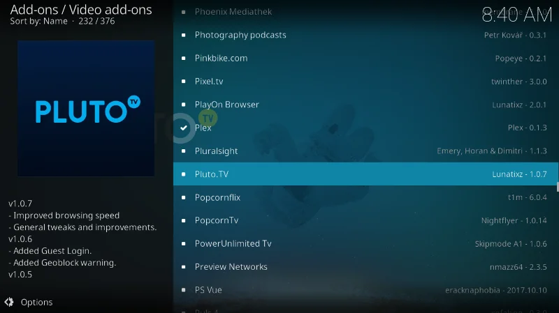 Pluto.tv-Add-on für Kodi: Installation und geführte Tour