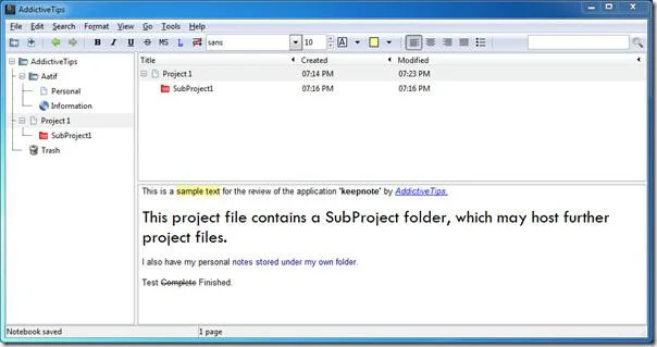KeepNote: ノートブック階層を備えたメモツール