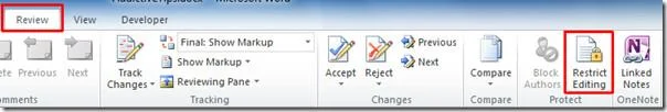 Limita la modifica al documento Word 2010 protetto