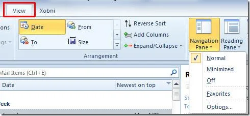 Anpassen des Navigationsbereichs von Outlook 2010