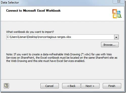 Erstellen Sie Diagramme in MS Visio 2010 durch Verknüpfen einer Excel-Tabelle