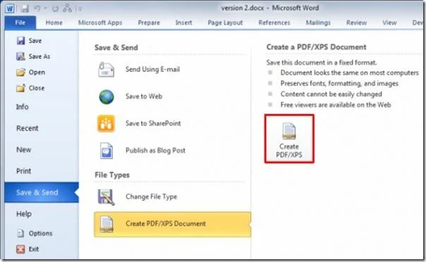 So konvertieren Sie Word 2010-Dokumente in das PDF/XPS-Format
