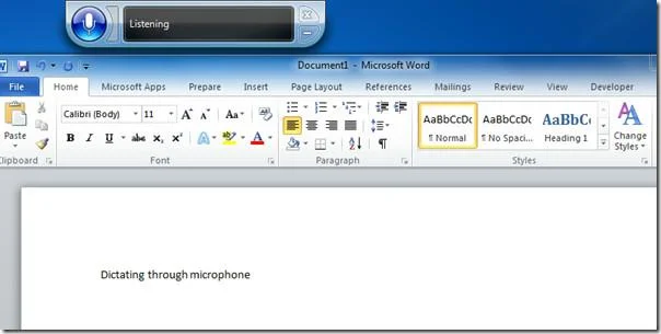 Используйте Windows 7 для замены отсутствующей функции распознавания речи Word 2010