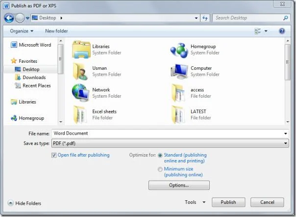 So konvertieren Sie Word 2010-Dokumente in das PDF/XPS-Format