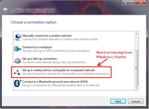 Windows 7 Starter 中的無線 Ad-Hoc 網絡