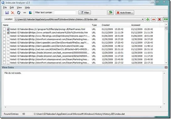 Index.dat ファイルの内容を表示、分析、削除する方法