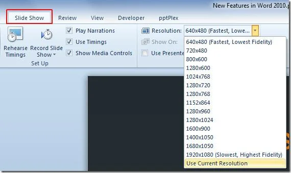 Cambia la risoluzione della presentazione di PowerPoint 2010