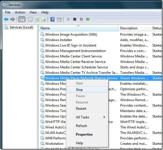 Reparar wmpnetwk.exe en Windows 7
