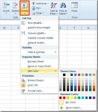 Excel 2010에서 시트 탭 색상을 변경하는 방법