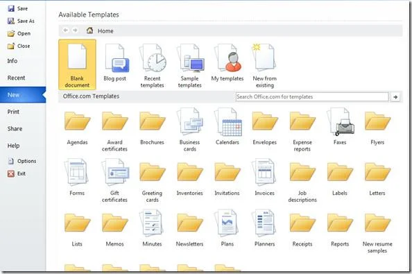 Microsoft Word 2010-Vorlagen