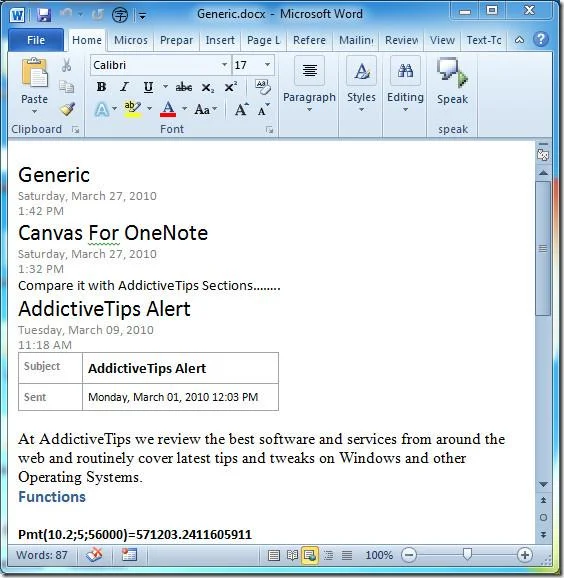 Salva il blocco appunti di OneNote 2010 in formato Doc, Docx, PDF