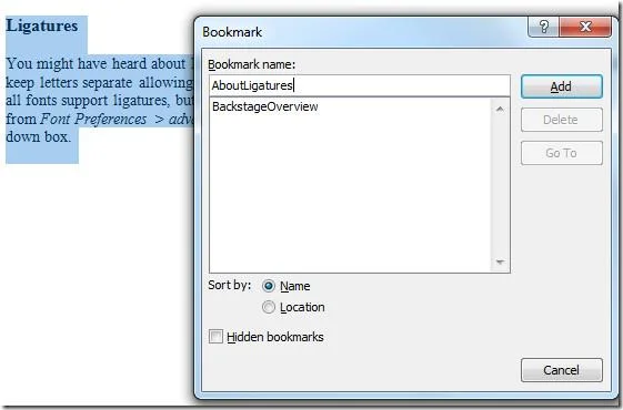 Word 2010-Lesezeichen