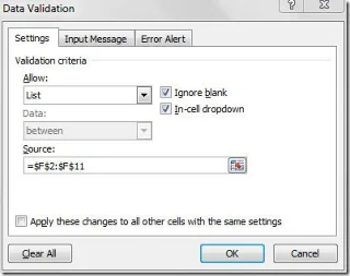 Excel 2010: Datenüberprüfungsliste