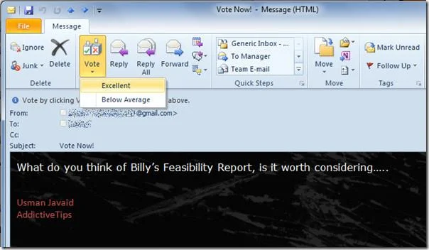 Senden und Empfangen von Umfrageergebnissen in Outlook 2010