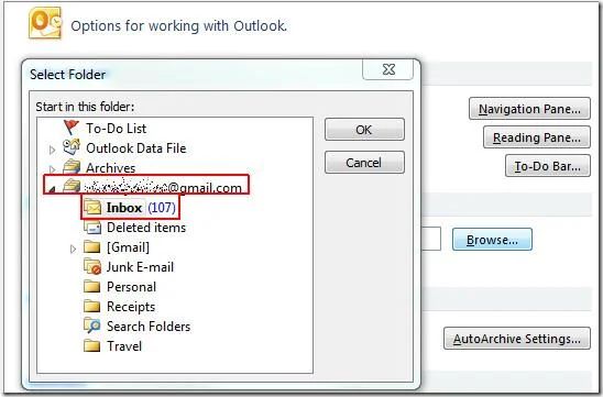 Starten Sie Outlook 2010 mit dem IMAP-Posteingangsordner