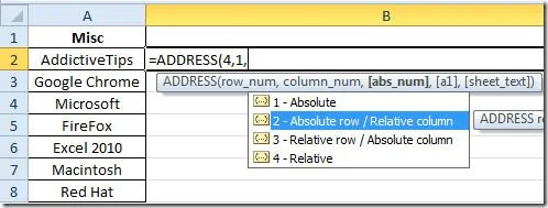 Excel 2010: Adressfunktion