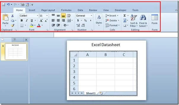 Встроить электронную таблицу Excel в PowerPoint 2010