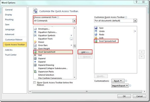 Excel-Tabelle in Word 2010-Dokument hinzufügen und einbetten