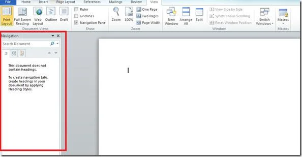 Office Word 2010-Suche: Navigationsbereich