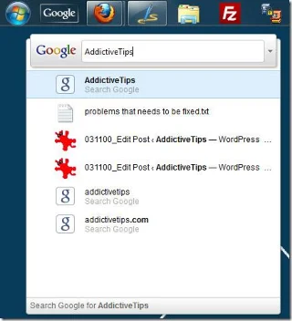 Cuadro de búsqueda rápida de Google en la barra de tareas de Windows 7