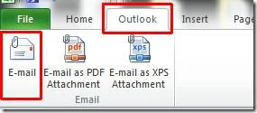 Aggiunta dello strumento di posta elettronica di Outlook in Excel 2010